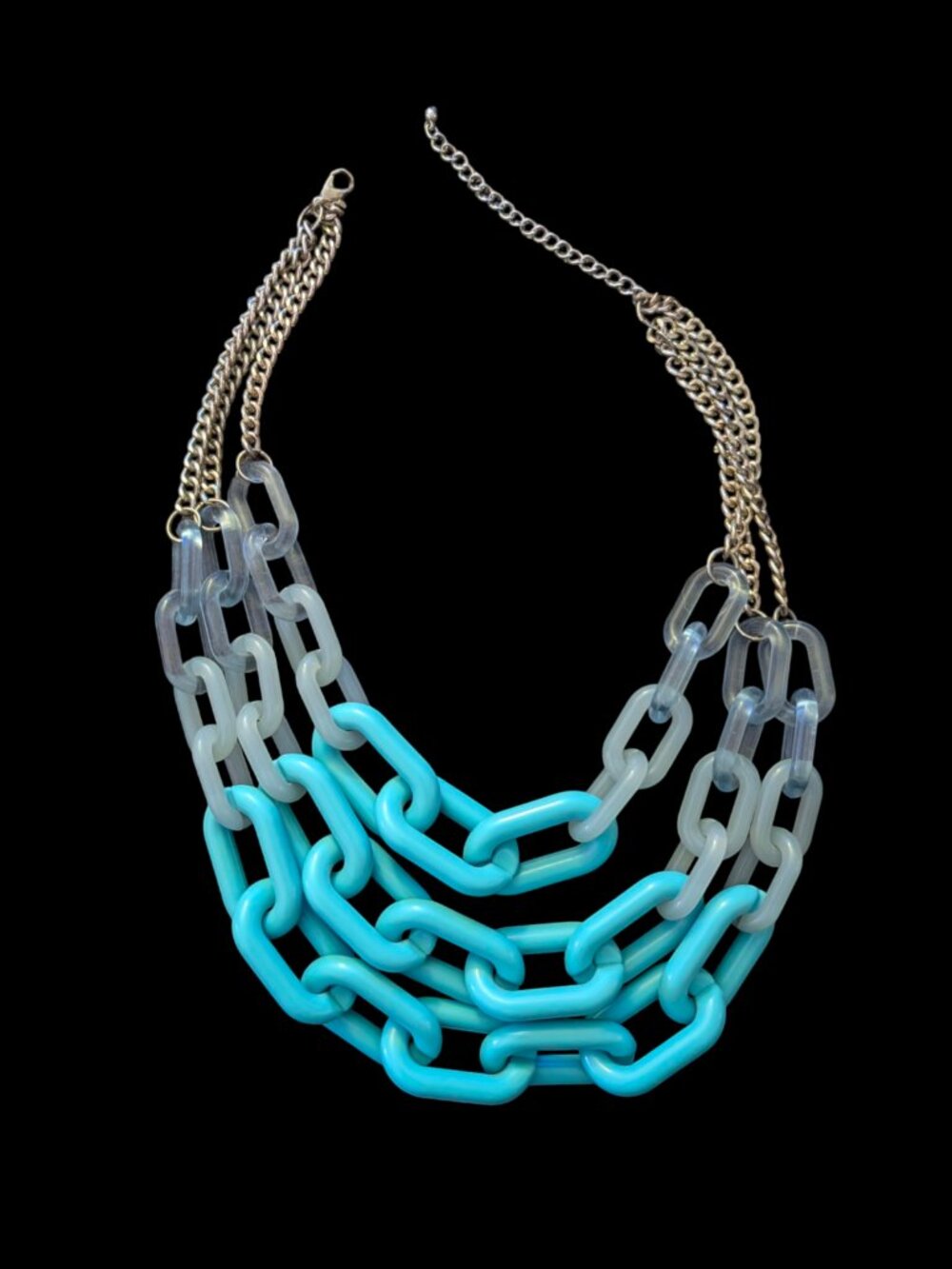 Graduated Links Triple Layered Chunky Acrylic Paperclip Chain 20.5" Silver Tone - Picture 2 of 6